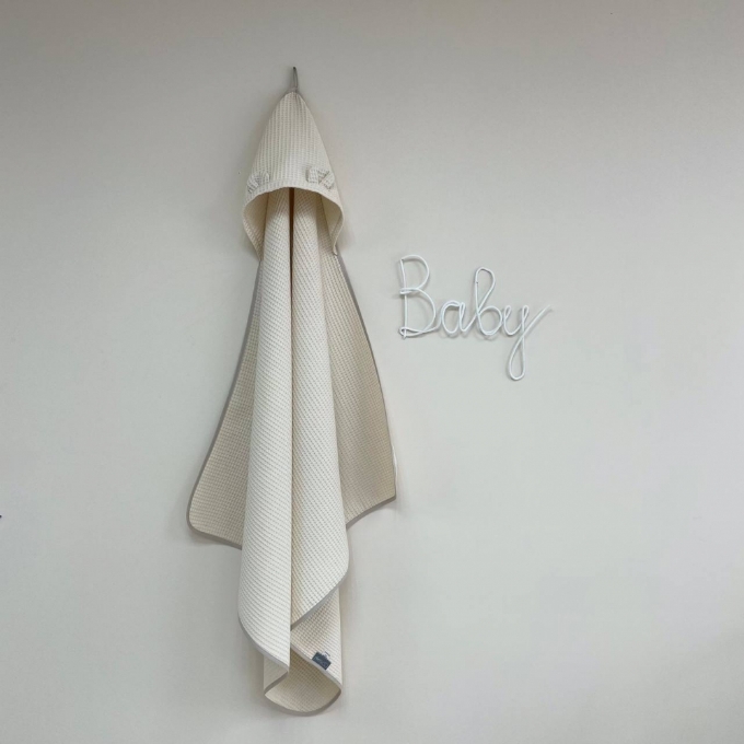 Prosop bebe copii cu gluga din tesatura de vafe, bej (1)